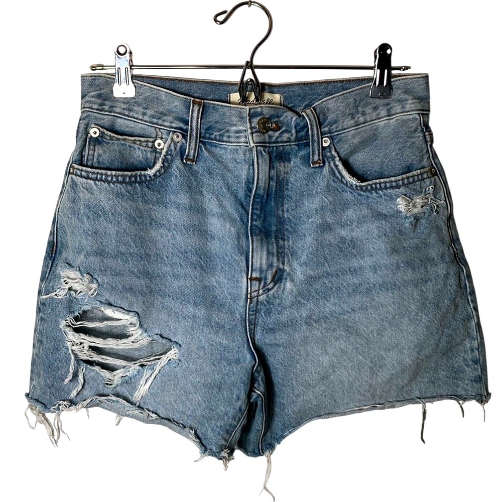 Madewell The Momjean Short in light Wash frayed summer shorts 27 women's Jean